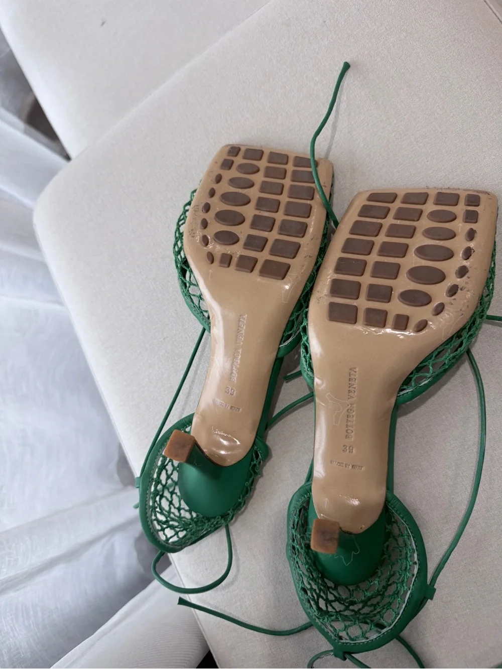 Bottega Veneta Green Mesh Lace-Up Stiletto Heels Size 39